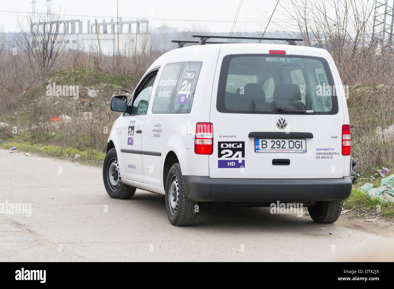 Digi TV news car on a road in Bucharest, Romania Stock Photo