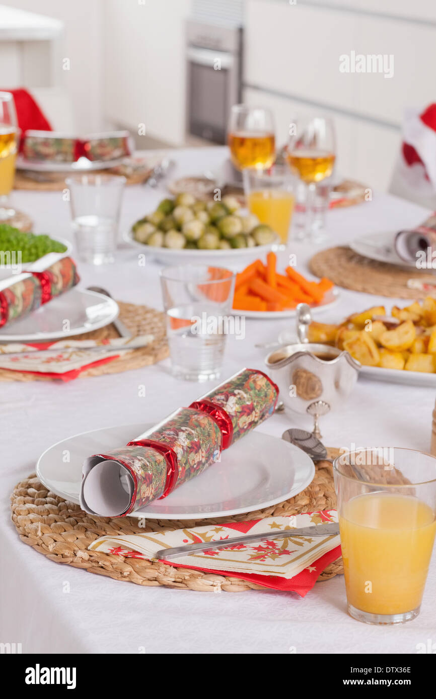 Christmas dinner table Stock Photo