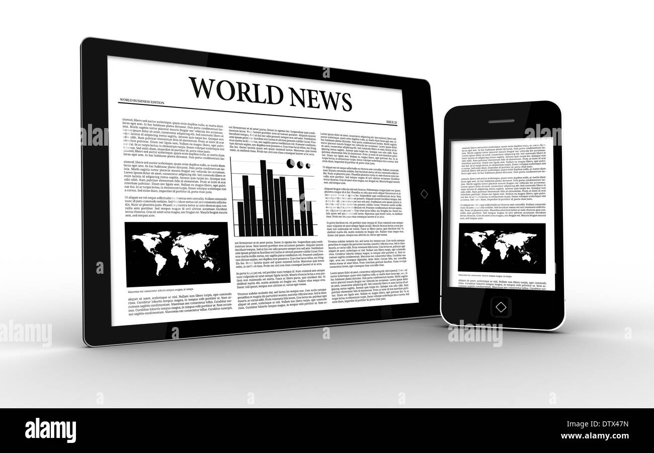 Digital tablet and smartphone displaying news Stock Photo