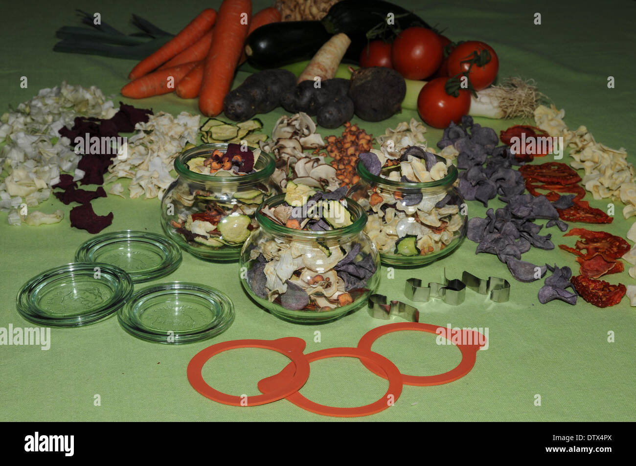 Dried vegetables in glasses Stock Photo