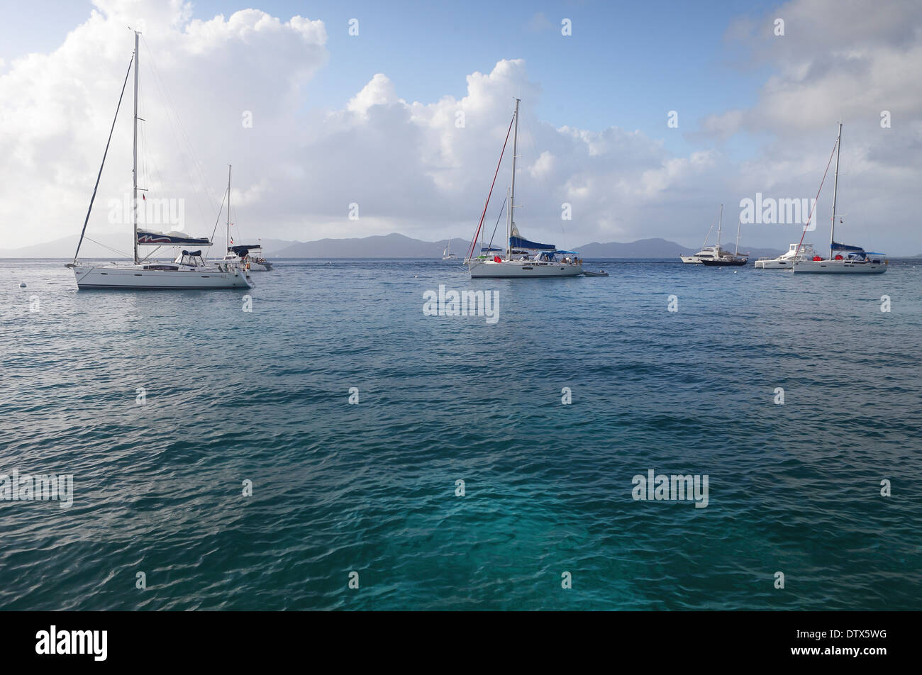 Private yachts at anchor, Cooper Island Resort and Beach Club, British
