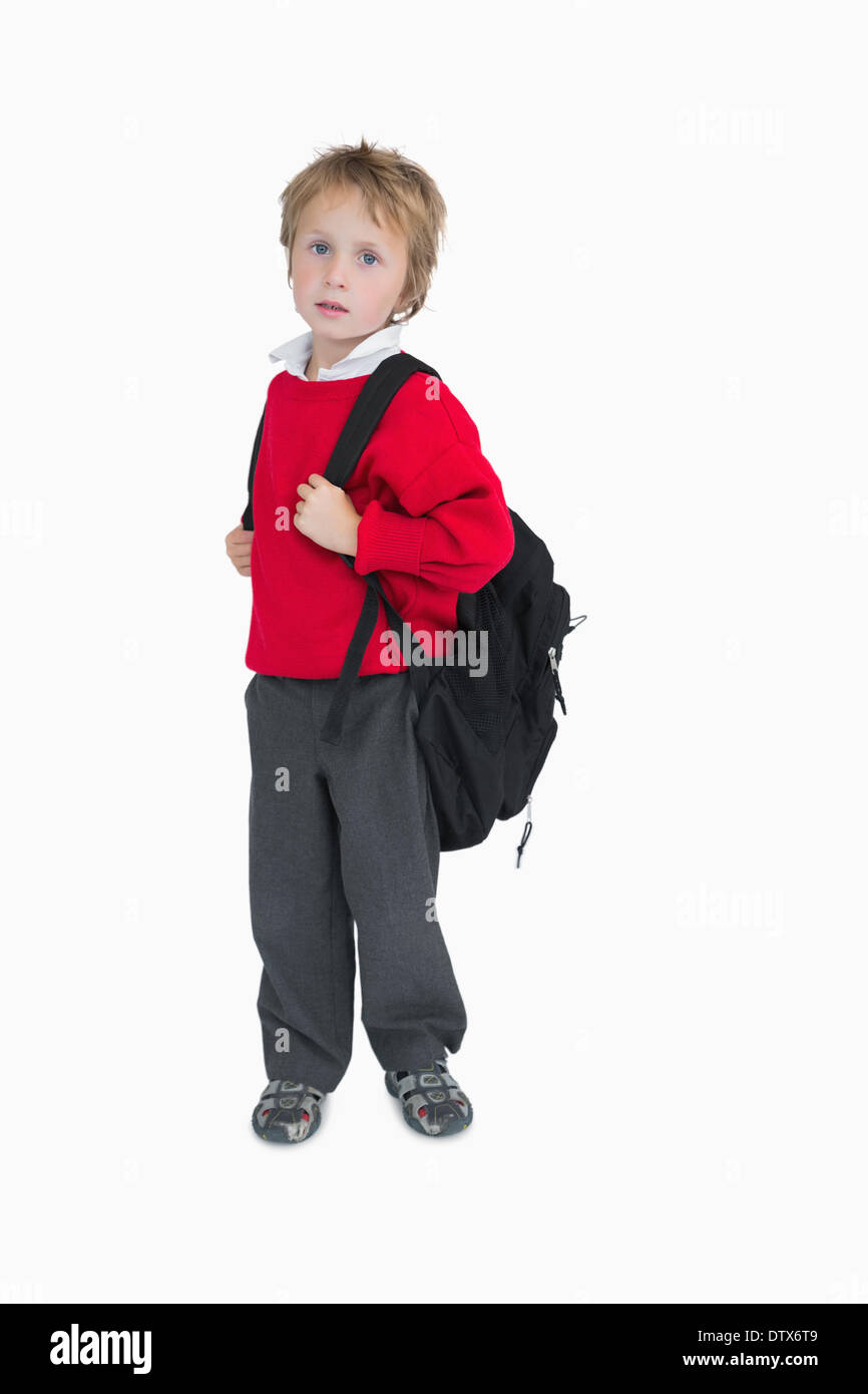 Portrait of young boy with schoolbag Stock Photo