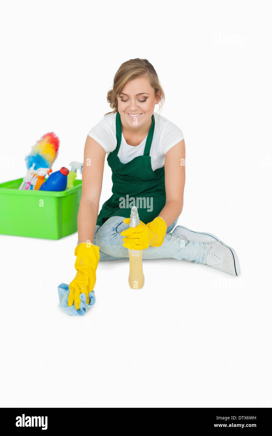 Young maid cleaning floor Stock Photo Alamy