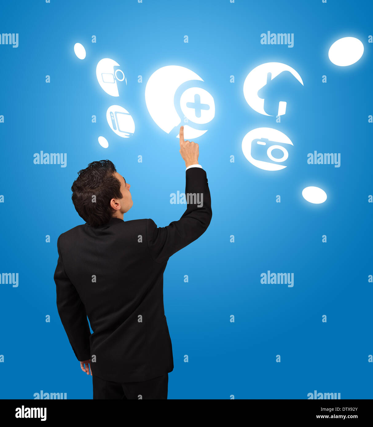 Man Pressing Button On Computer business man pressing touchscreen button Stock Photo - Alamy