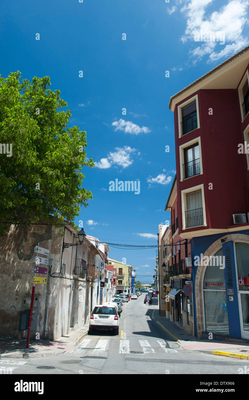 Street in Denia, Costa Brava, Spain. Stock Photo