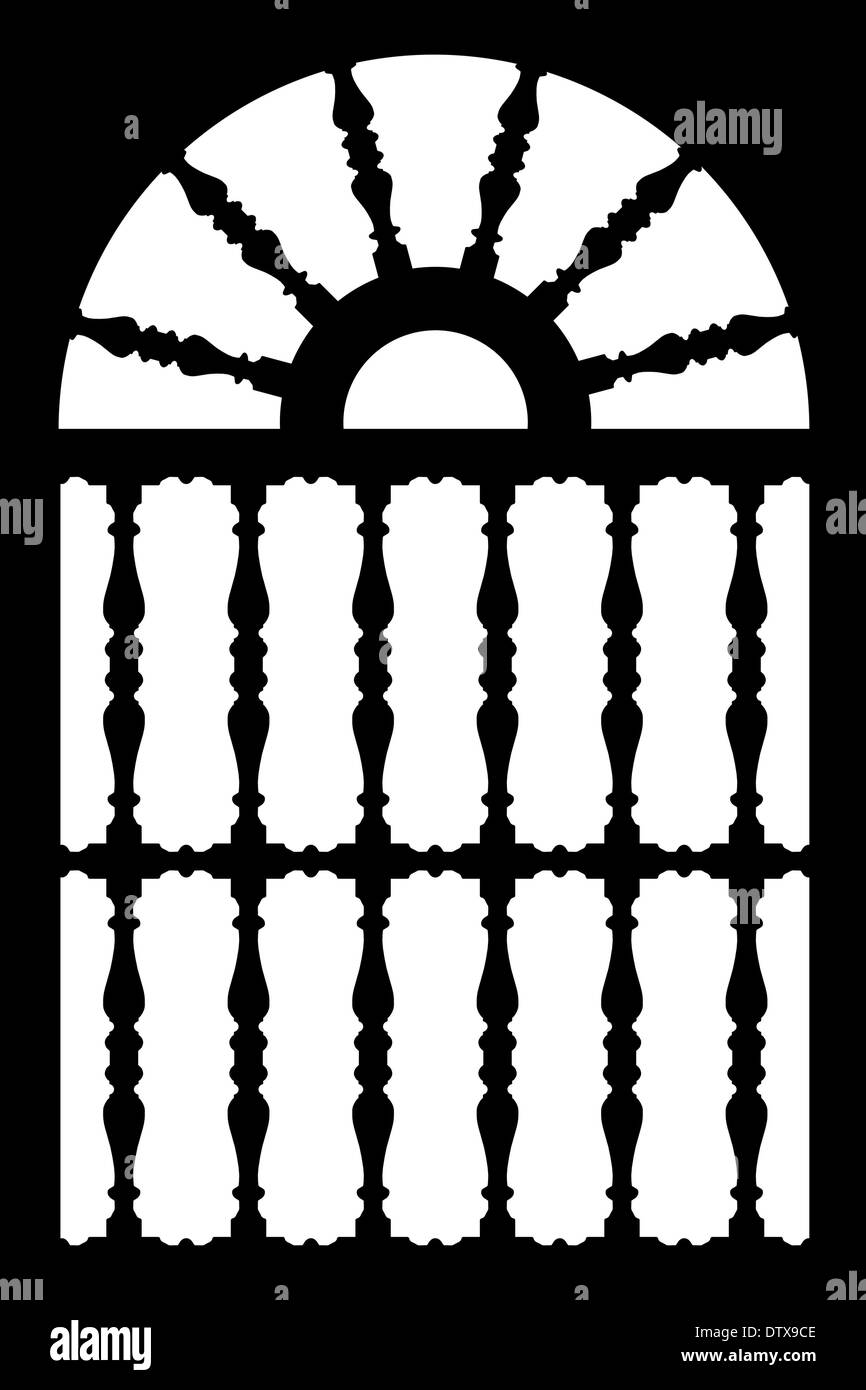 Black forged door with decorative lattice Stock Photo