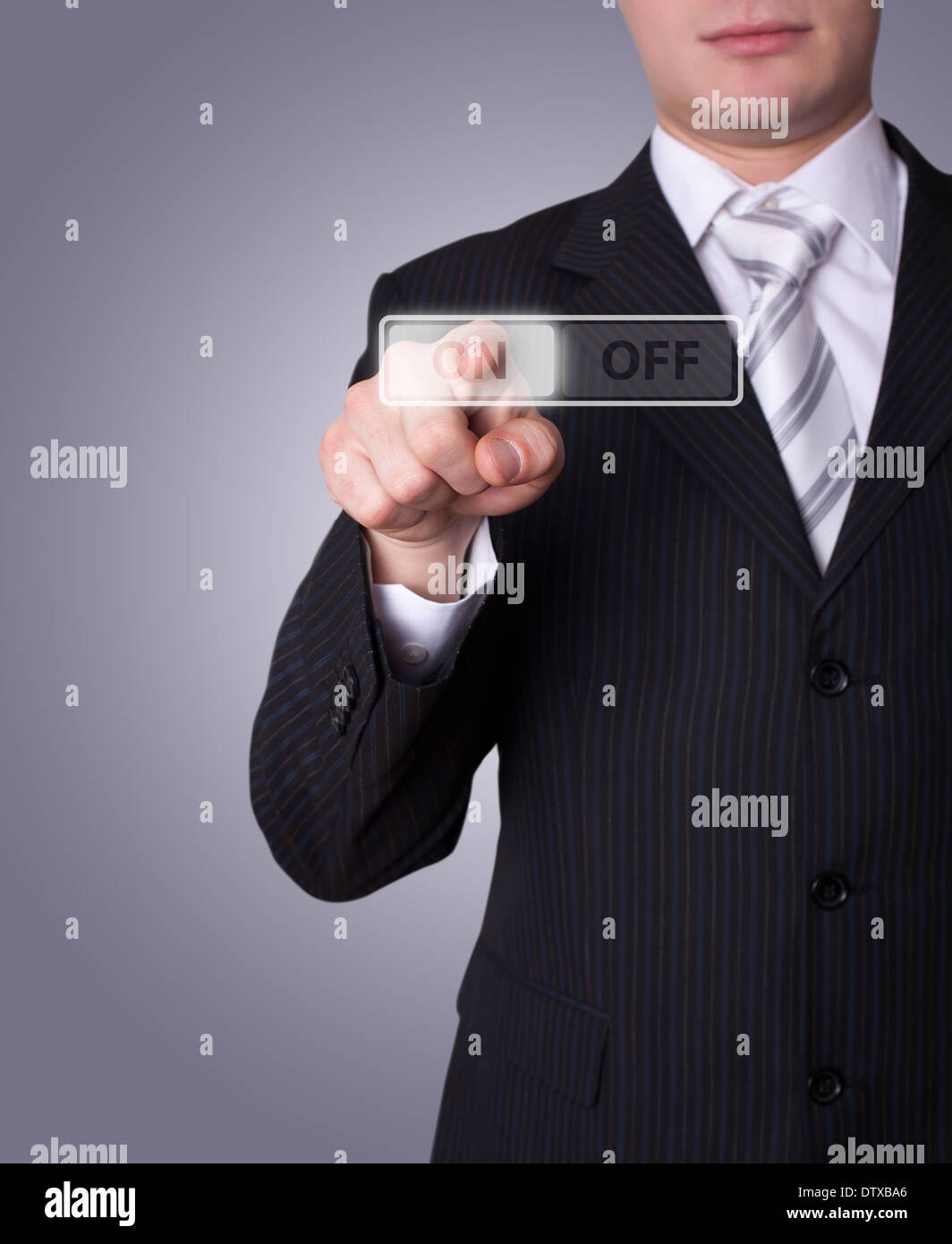 Man pressing ON / OFF button Stock Photo - Alamy