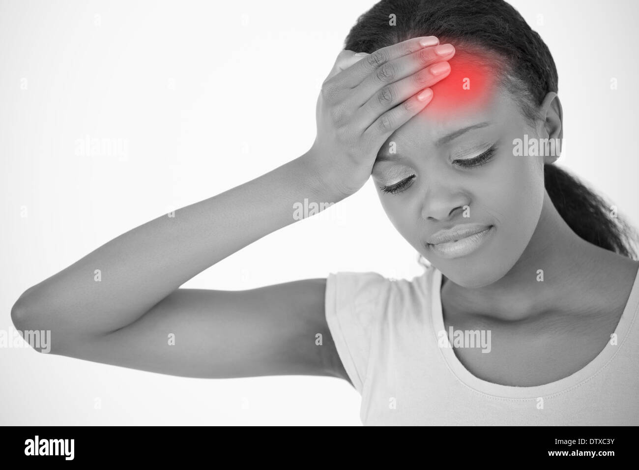 Woman with highlighted red headache Stock Photo Alamy