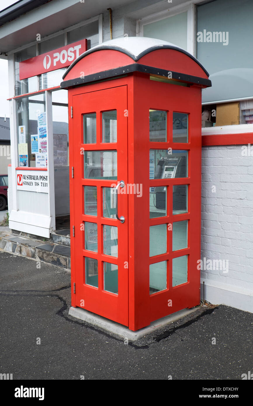 Old style red telephone booth, Stanley, Tasmania Stock Photo