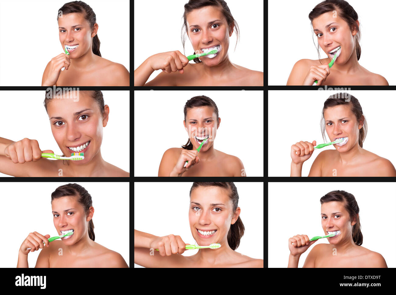 sequences of girl brushing her teeth Stock Photo