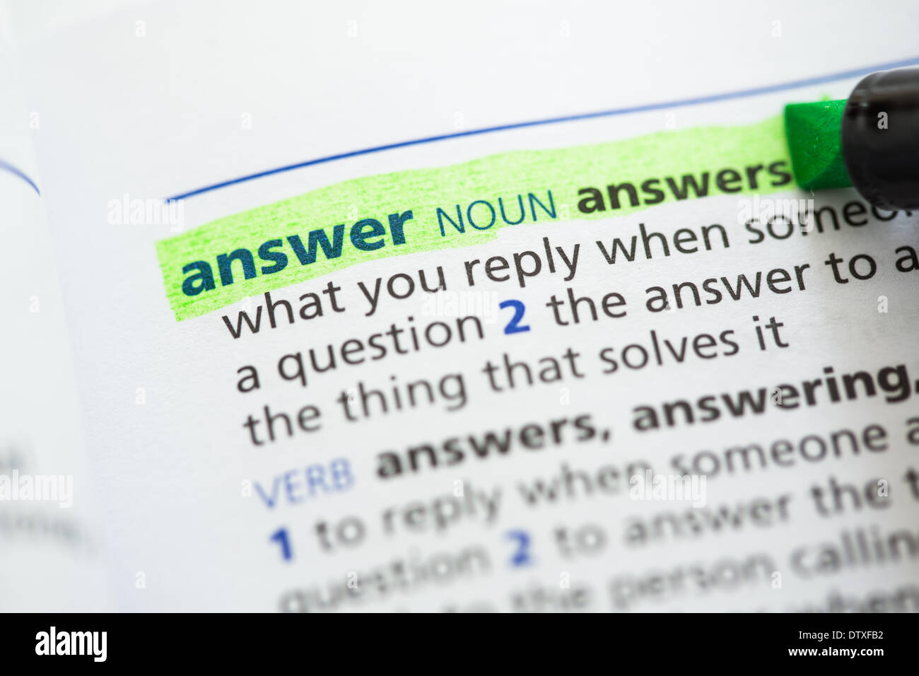 Answer definition highlighted Stock Photo - Alamy