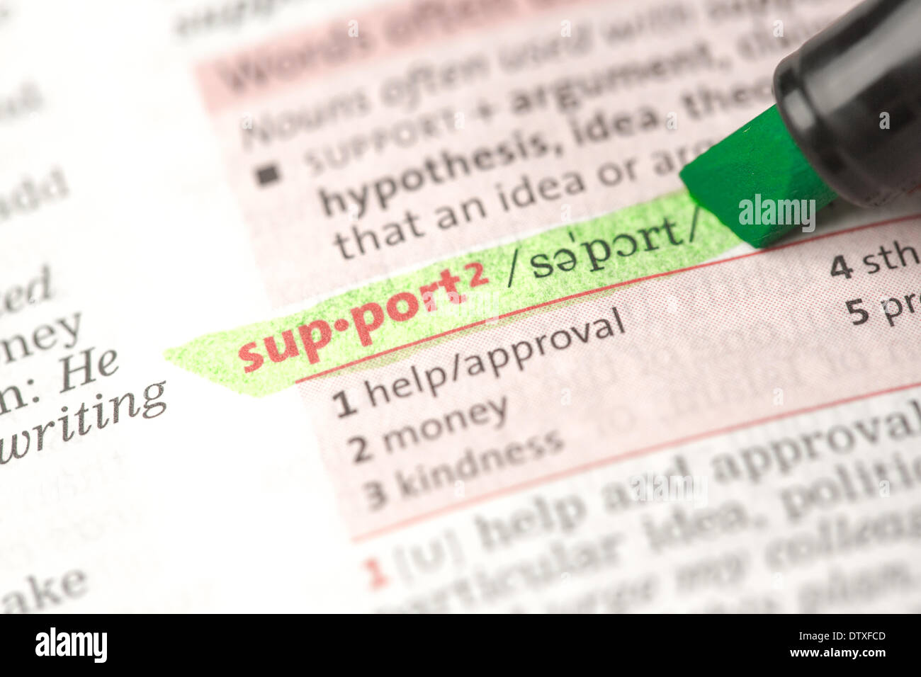 Support definition highlighted in green Stock Photo Alamy