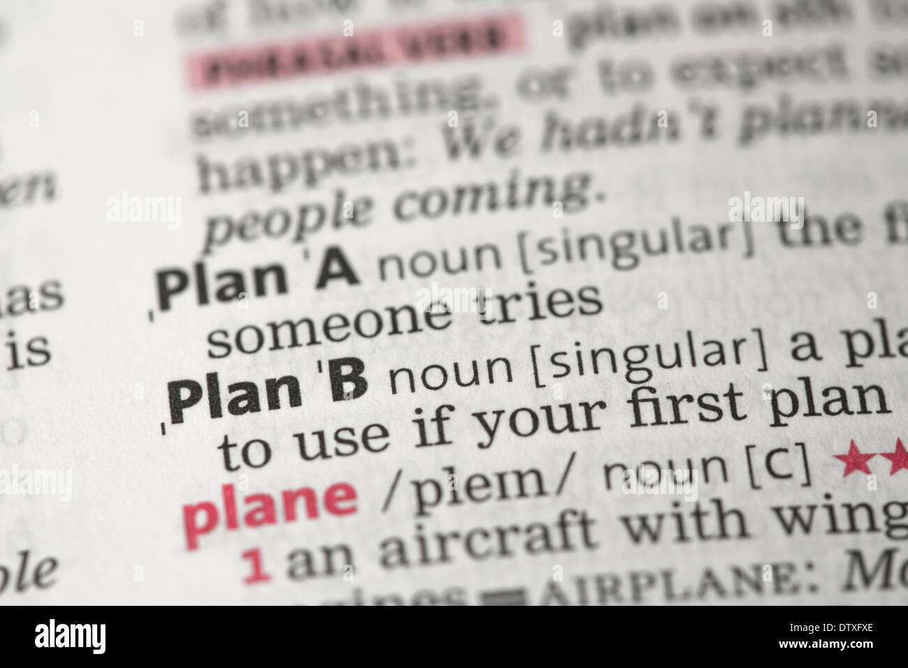 Plan B Definition Stock Photo - Alamy