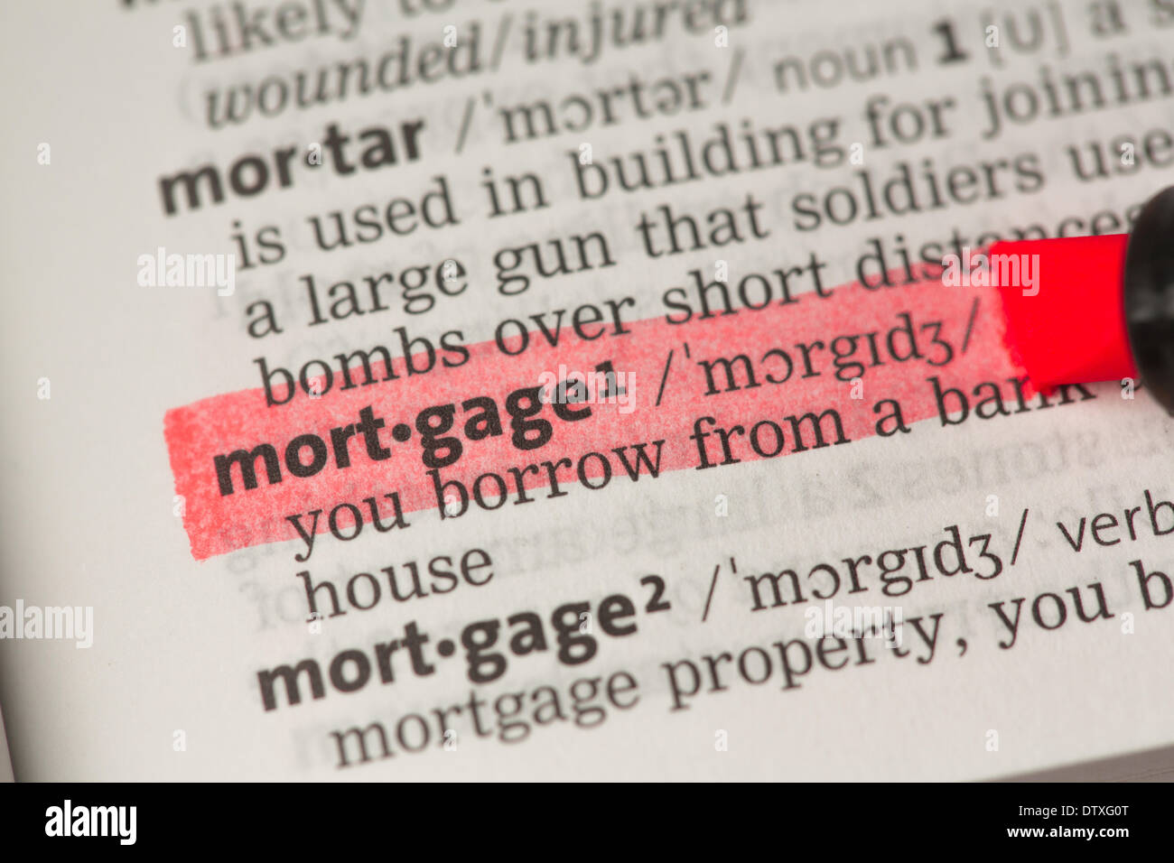 Mortgage definition highlighted in red Stock Photo Alamy