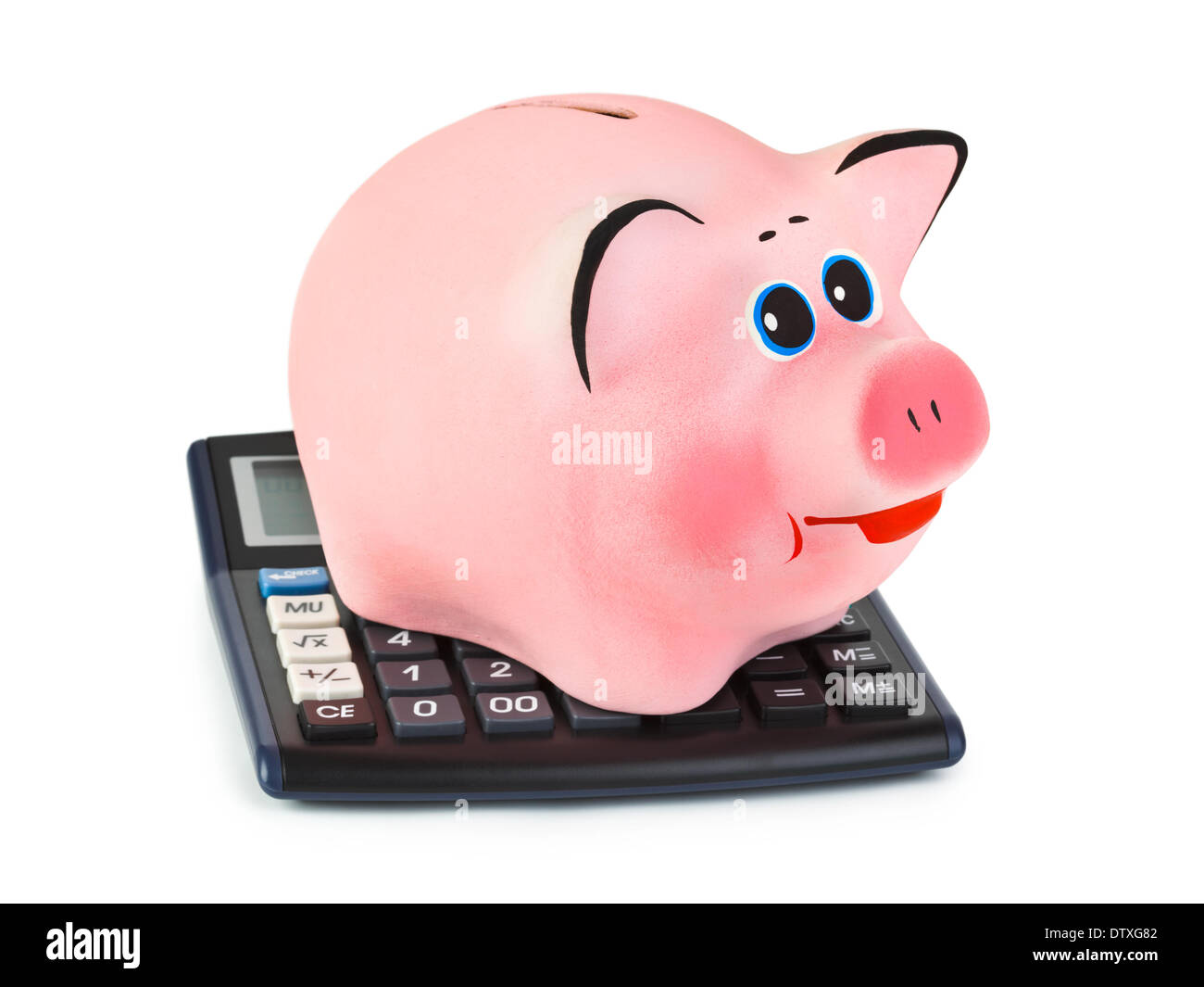Calculator and piggy bank Stock Photo - Alamy