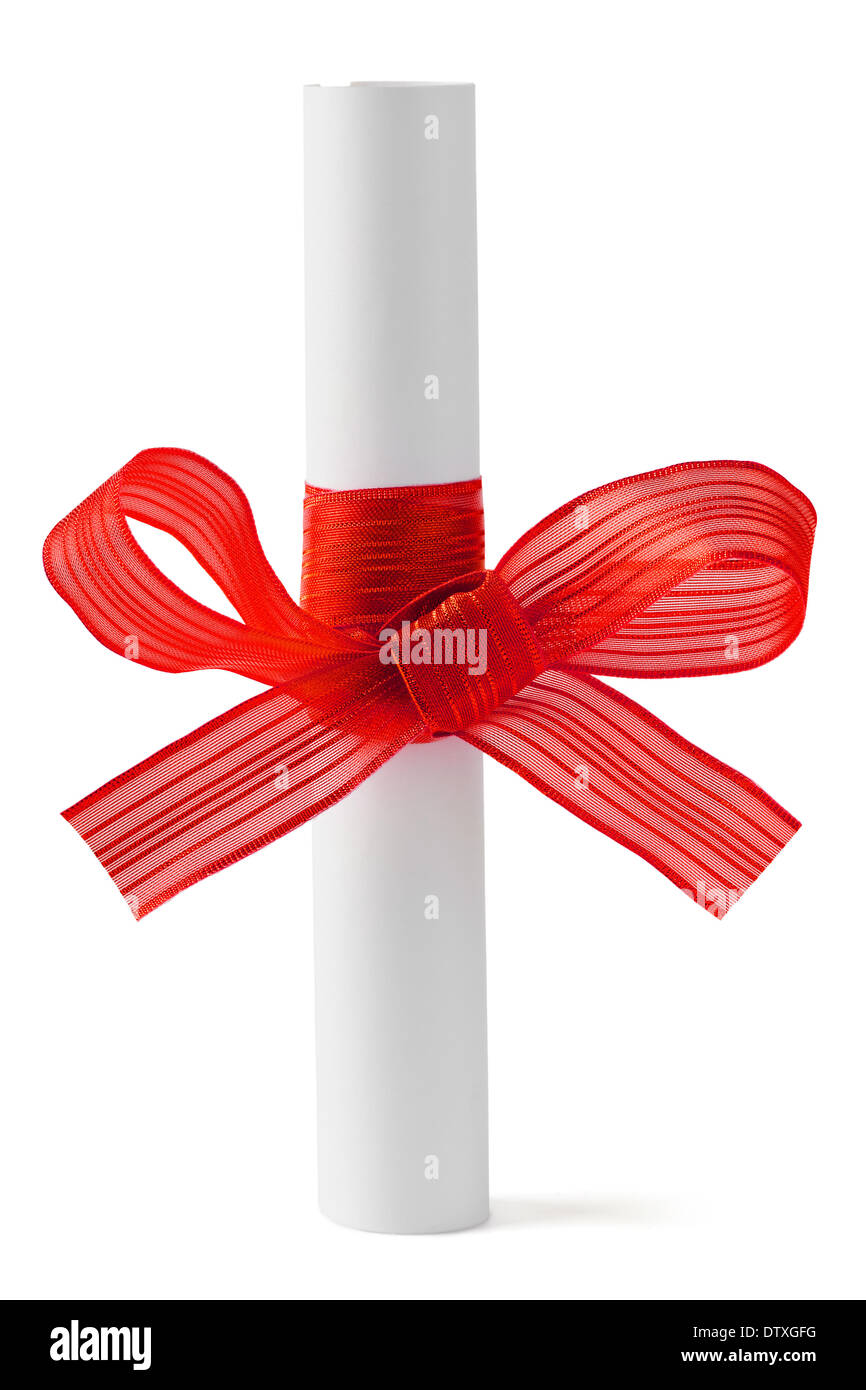 Premium Photo  Diploma, scroll of paper with red bow isolated on white  background.