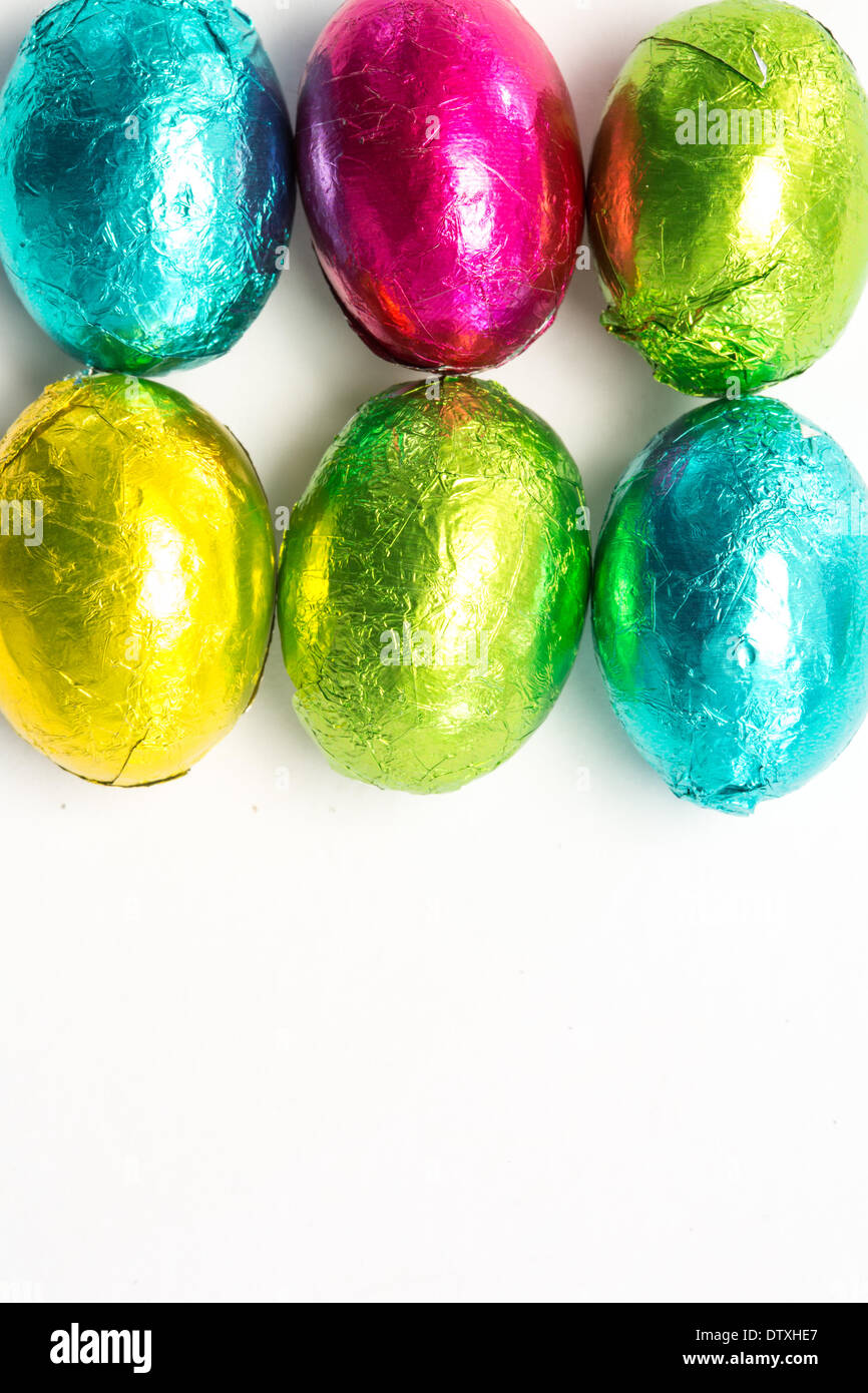 Six easter eggs with copy space Stock Photo