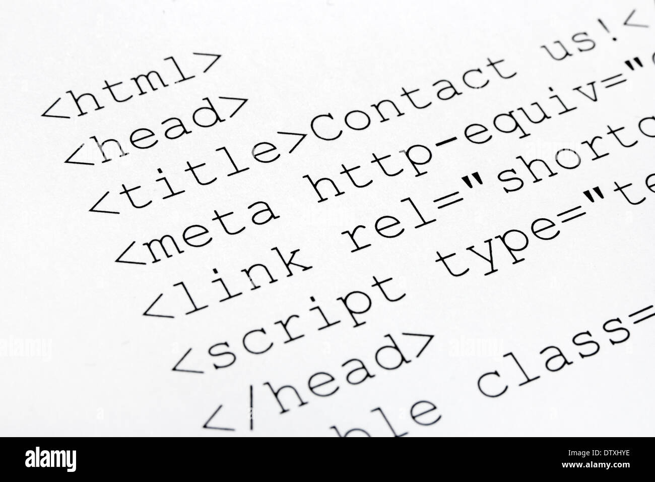 Printed html code Stock Photo Alamy
