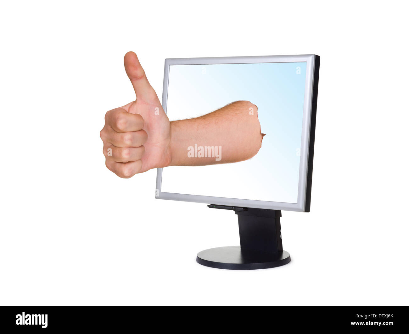 Hand (thumb) and computer screen Stock Photo Alamy