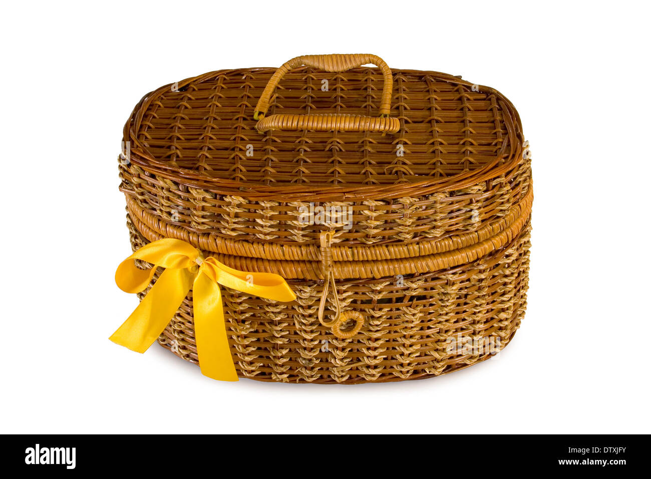 Basket with yellow bow Stock Photo