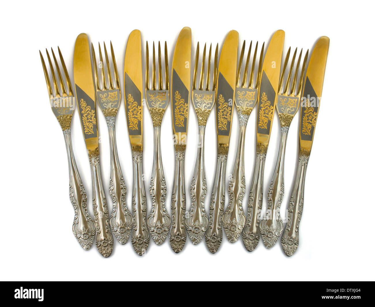 Set of forks and knives Stock Photo Alamy