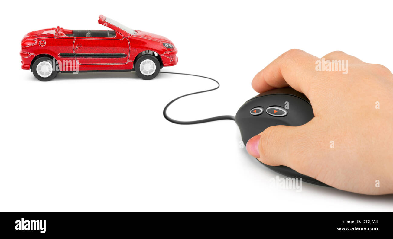 Hand with computer mouse and car Stock Photo