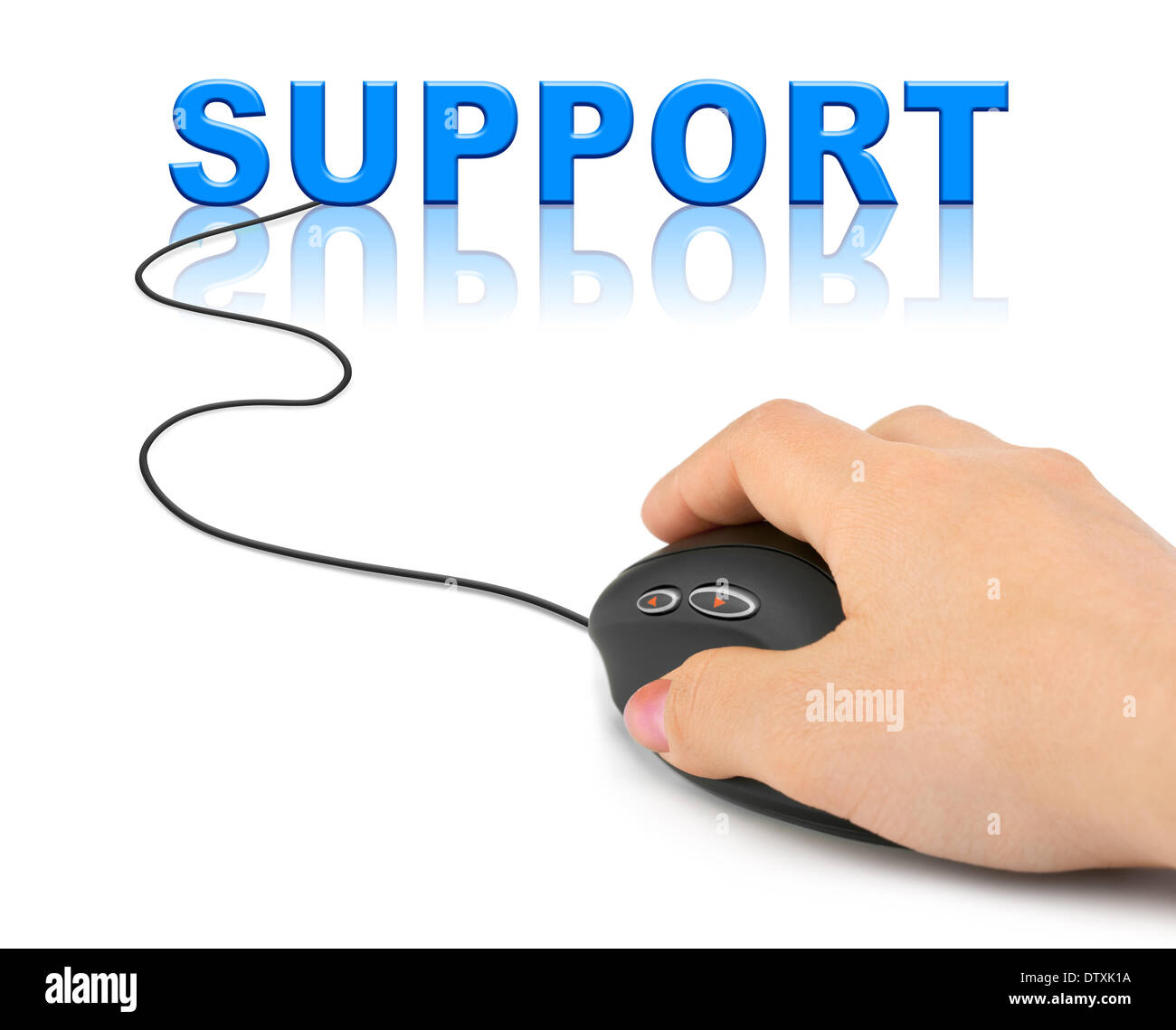 Hand with computer mouse and word support Stock Photo Alamy