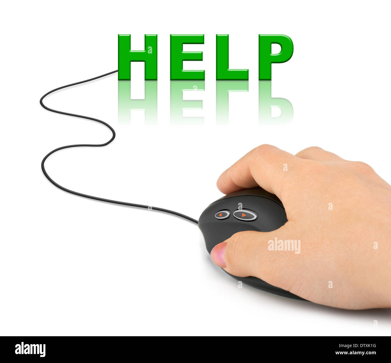 Hand with computer mouse and word Help Stock Photo - Alamy