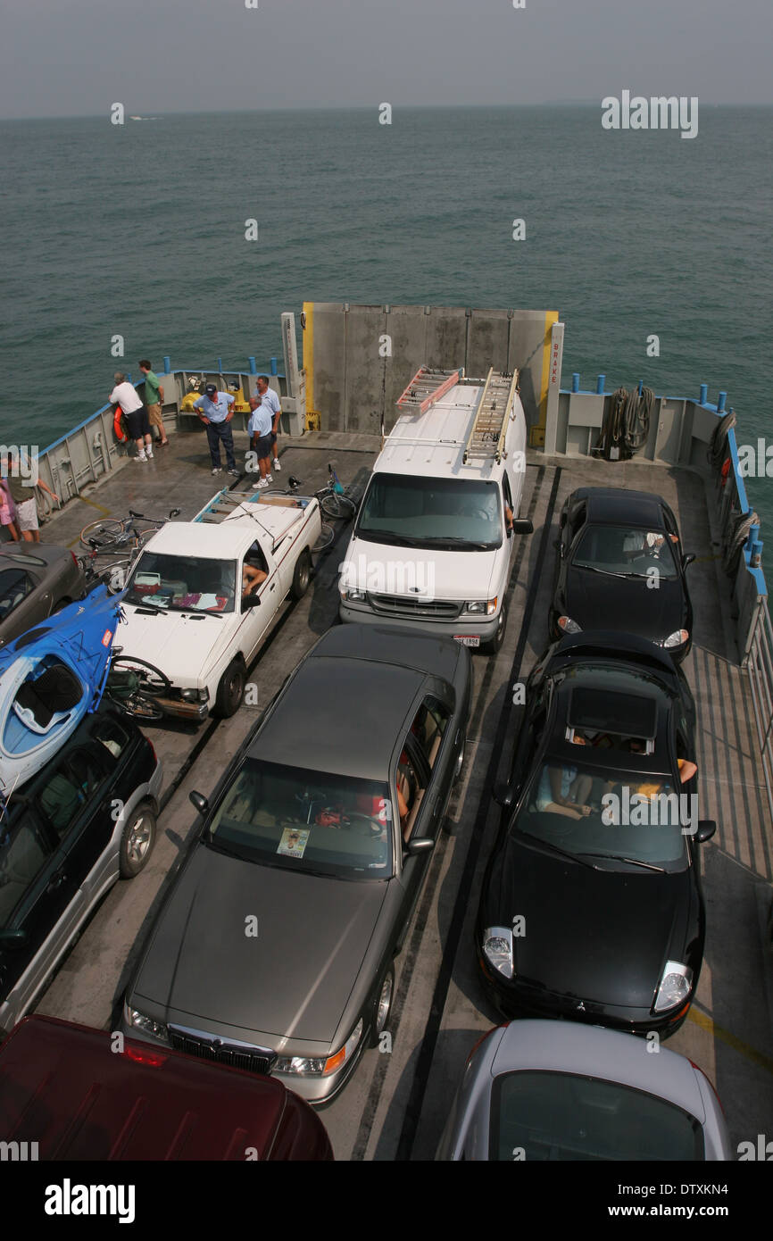 Car ferry boat on Lake Erie Ohio Marble Head lighthouse Stock Photo Alamy
