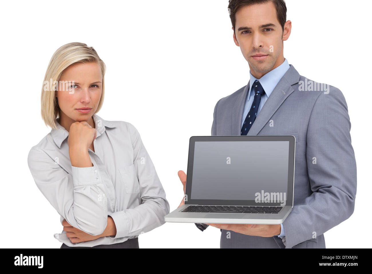 Business People Presenting A Laptop Stock Photo Alamy