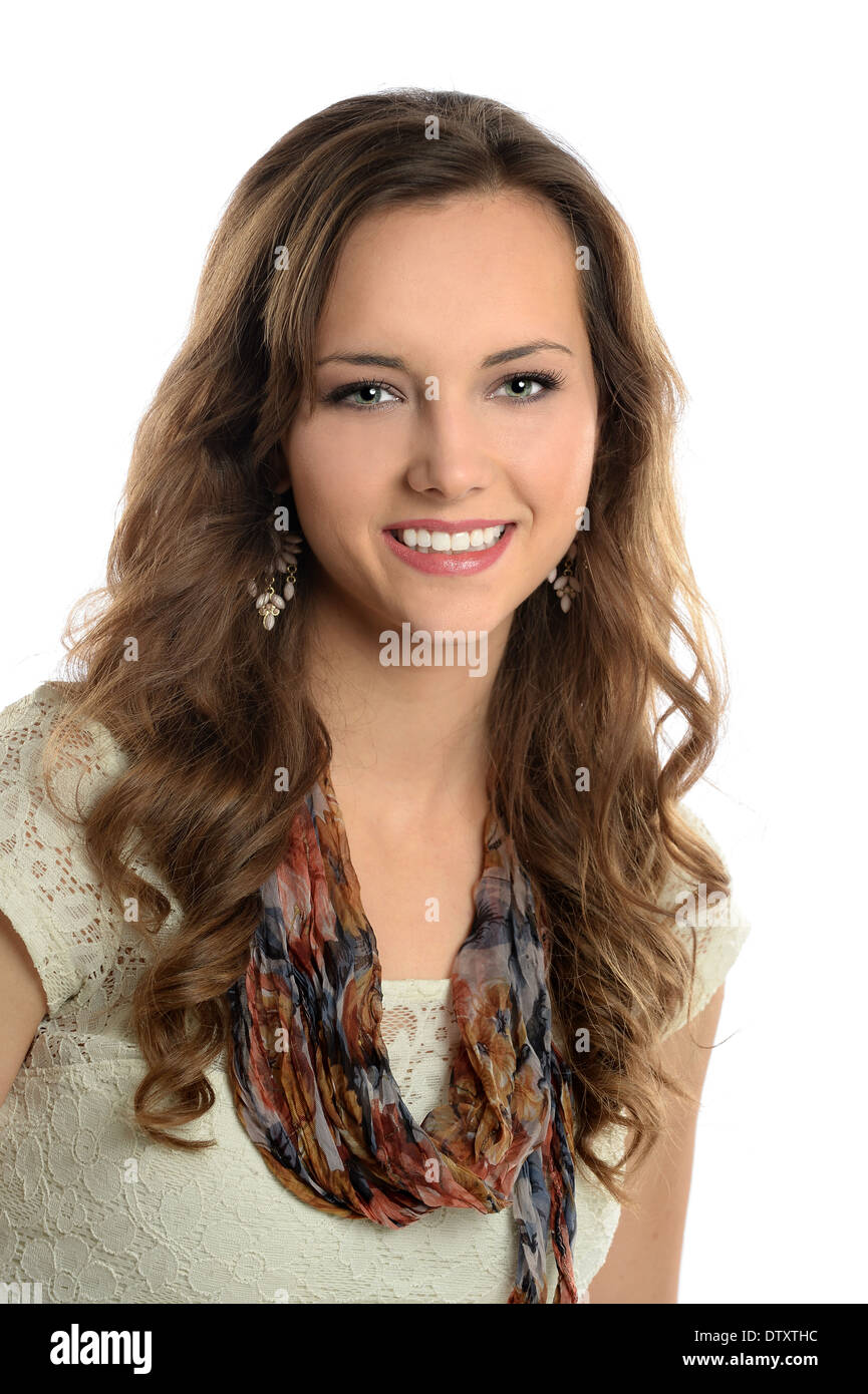 Portrait of young beautiful woman isolated over white background Stock ...