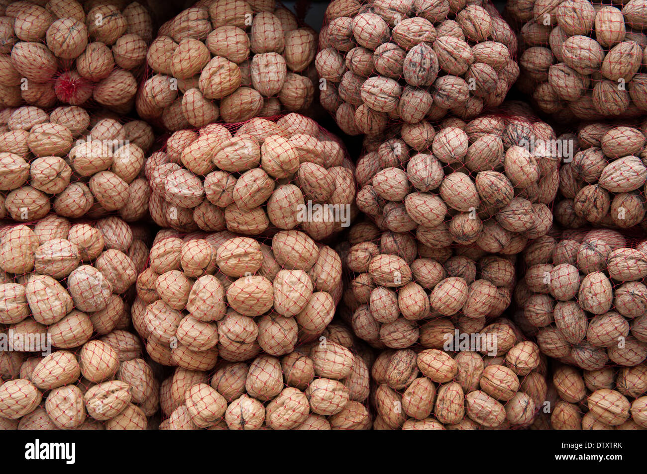 Bags of Walnuts on sale in a Spanish market Stock Photo Alamy