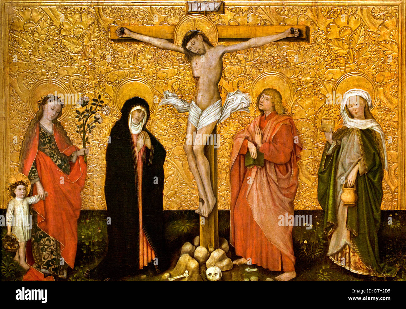 Christ on the cross between Mary and John with the Holy Dorothea and ...