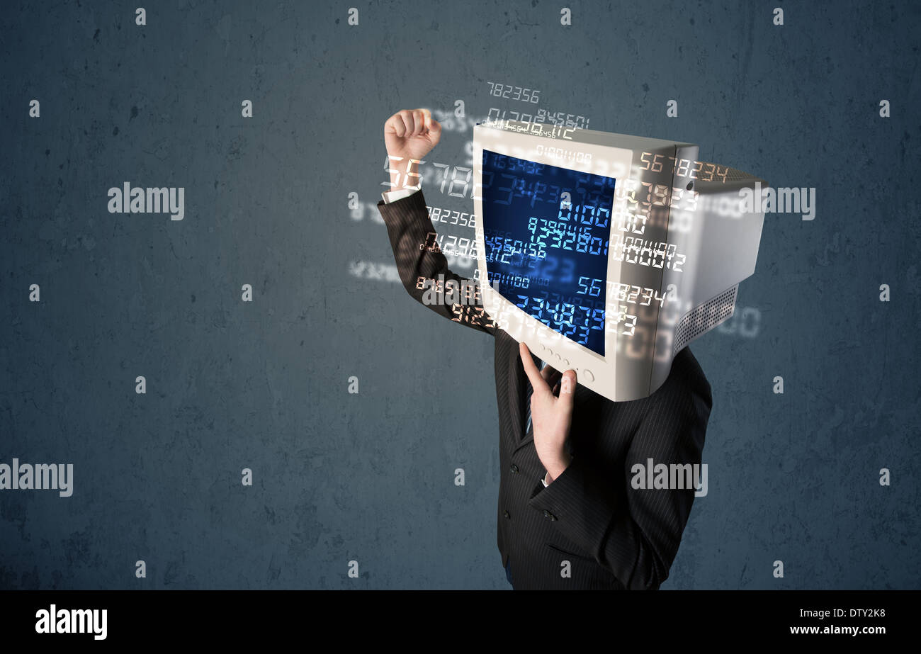 Human cyber monitor pc calculating computer data concept Stock Photo ...