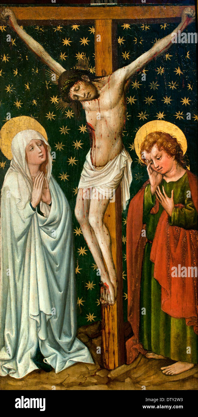 Christ on the cross between Mary and John 1420/30 Master of the Staufen altar German Germany Stock Photo