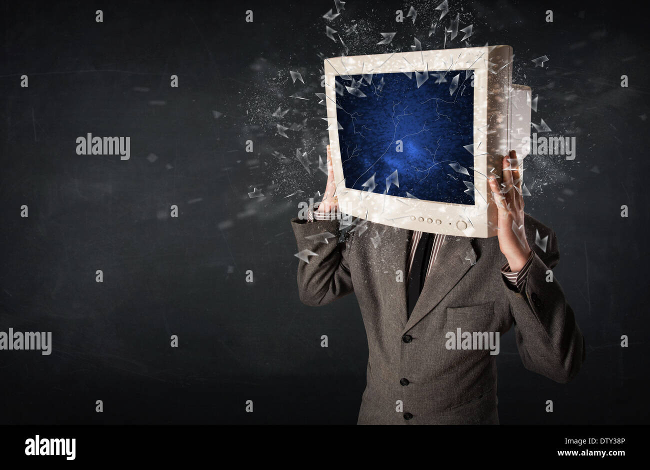 Computer monitor screen exploding on a young persons head Stock Photo ...