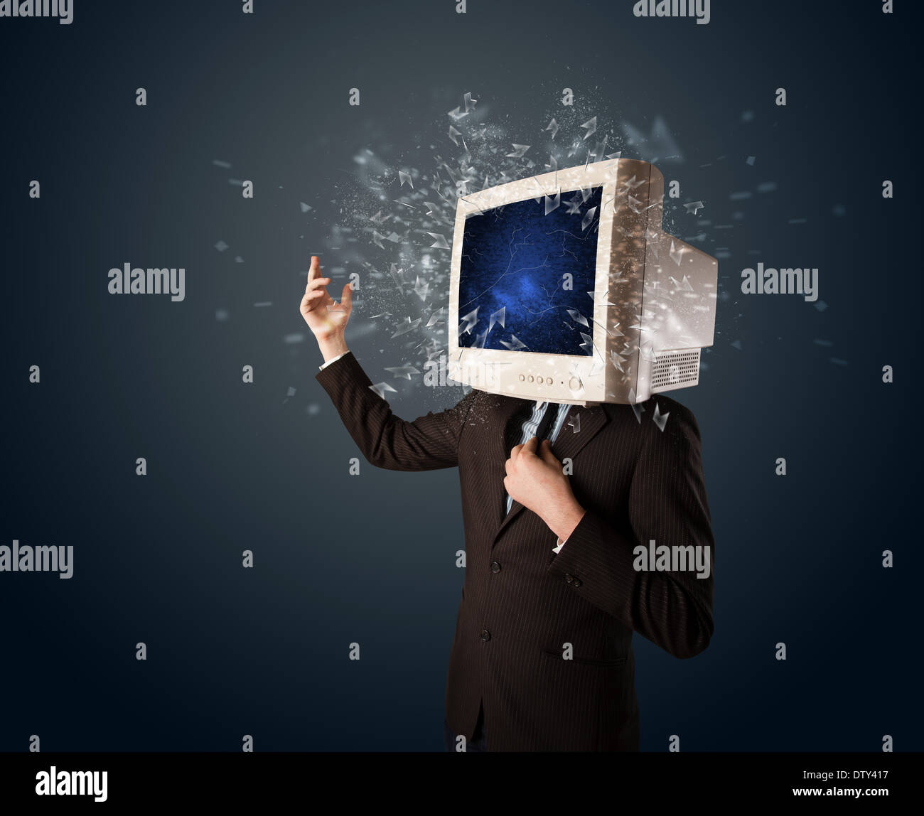 Computer monitor screen exploding on a young persons head Stock Photo ...