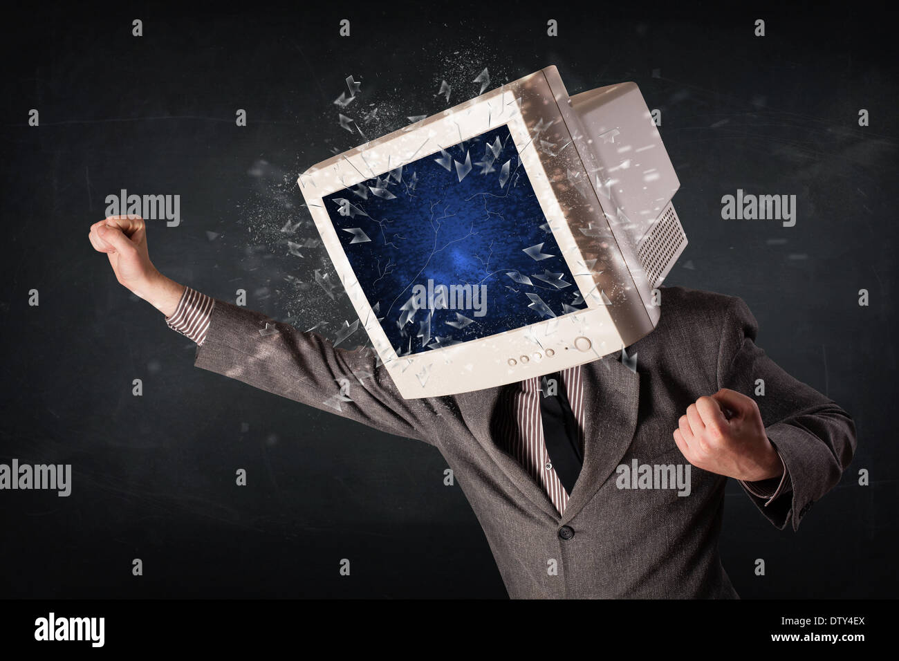 Computer monitor screen exploding on a young persons head Stock Photo ...