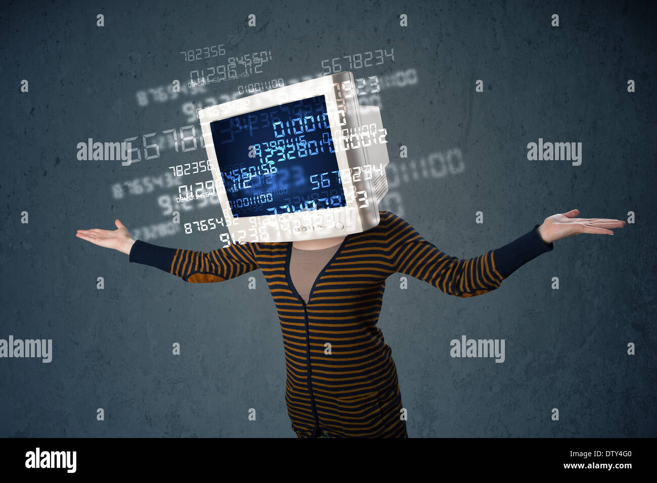 Human cyber monitor pc calculating computer data concept Stock Photo ...