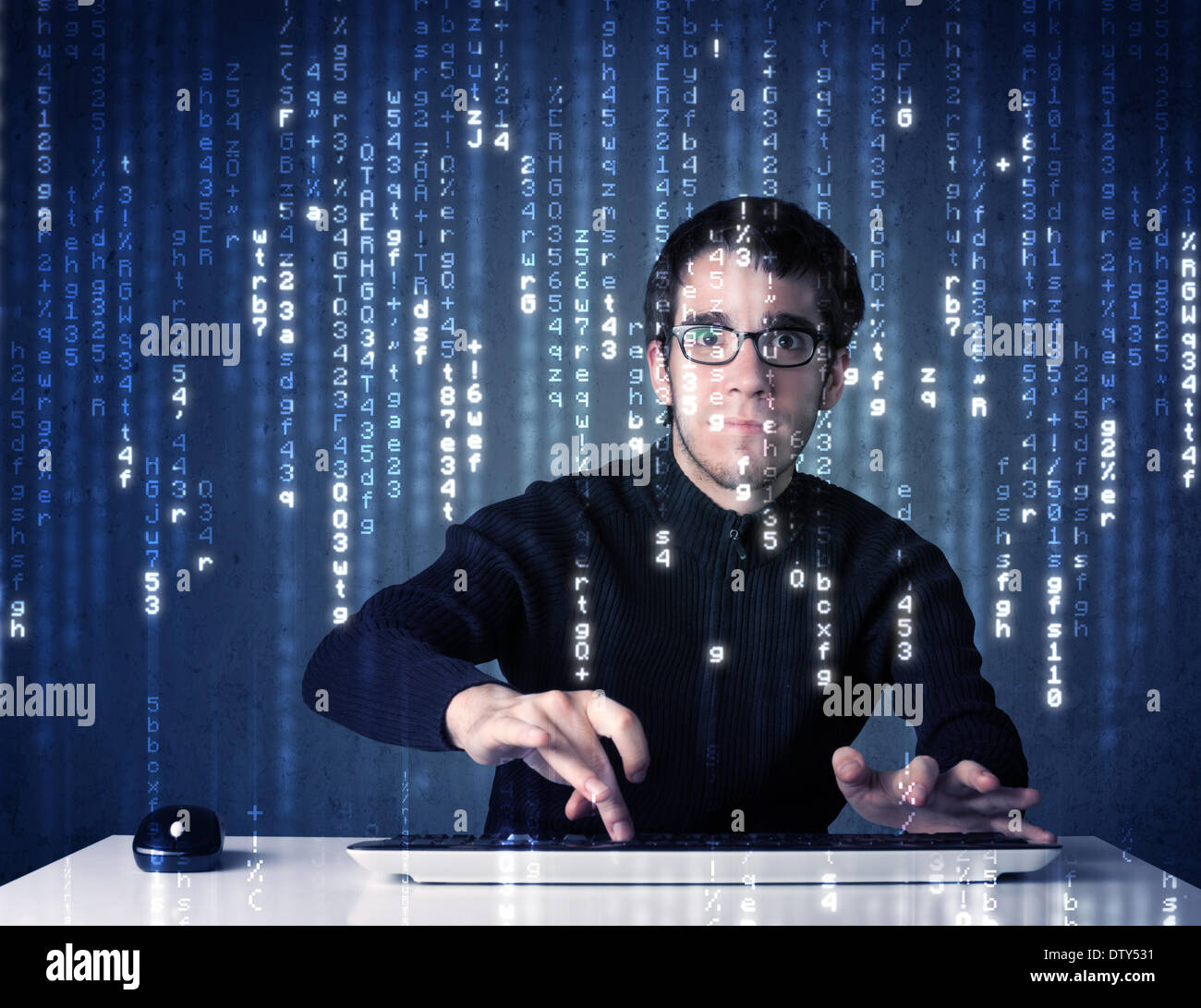 Hacker decoding information from futuristic network technology Stock ...