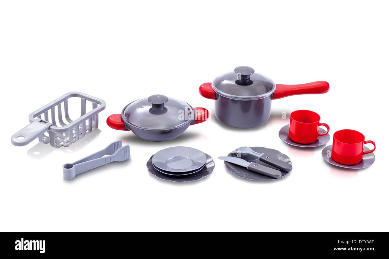 set of kitchen utensil toy isolated on white background Stock Photo