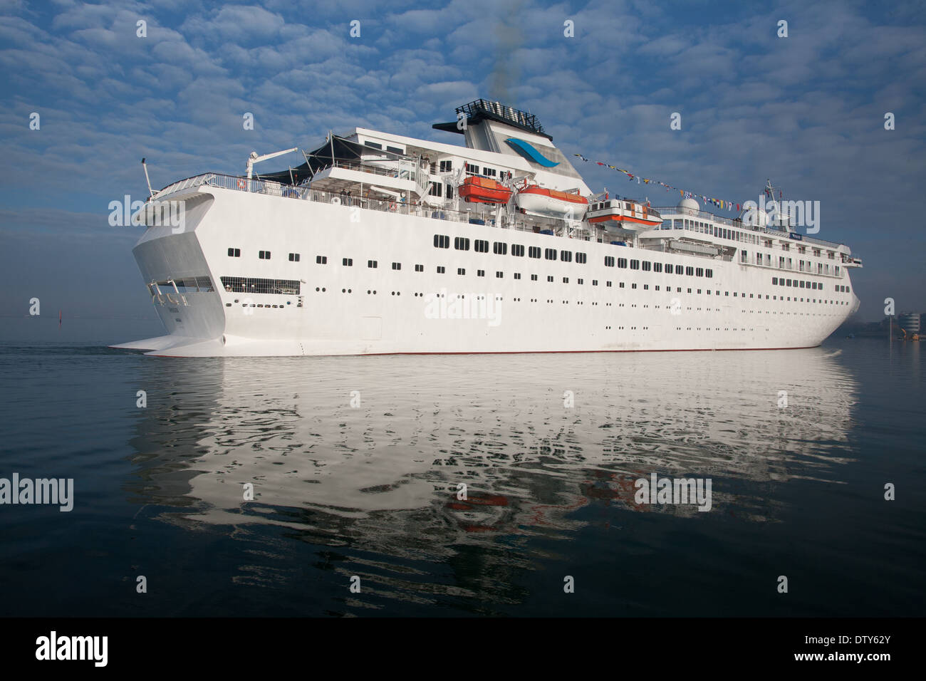 MV Voyager owned by Voyages of Discovery sailing into Portsmouth Stock