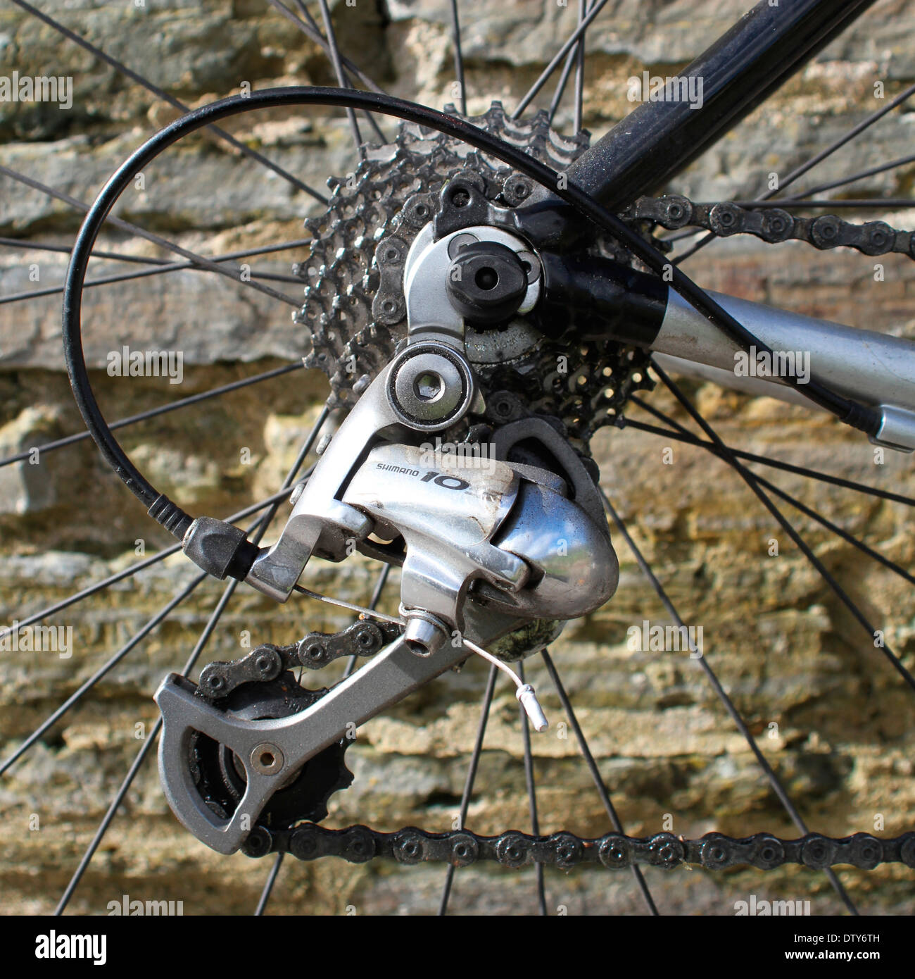 Rear derailleur on bicycle Stock Photo