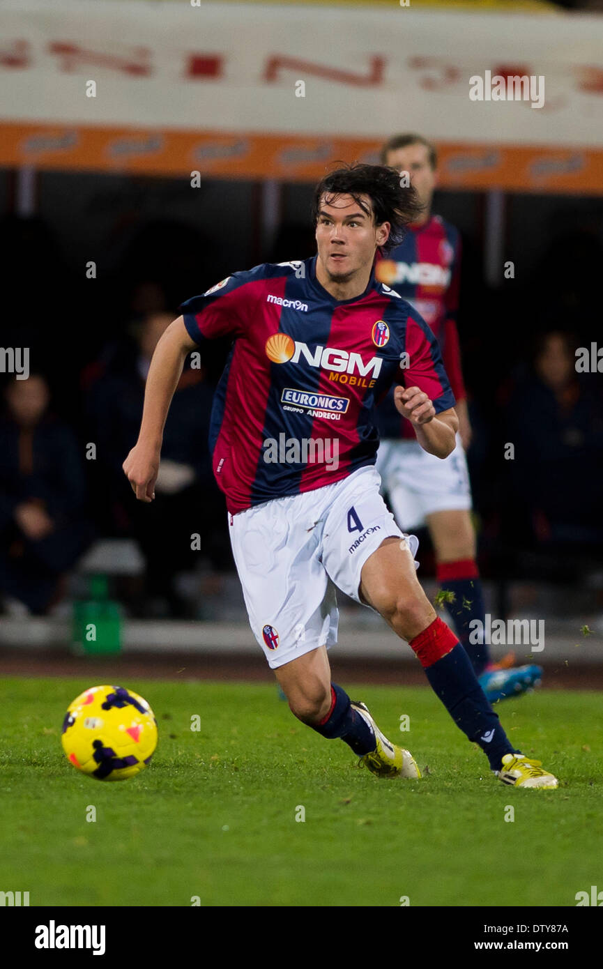 Bologna, Italy. 22nd Feb, 2014. Rene Krhin (Bologna) Football / Soccer : Italian 'Serie A' match between Bologna 0-1 AS Roma at Stadio Renato Dall'Ara in Bologna, Italy . Credit:  Maurizio Borsari/AFLO/Alamy Live News Stock Photo