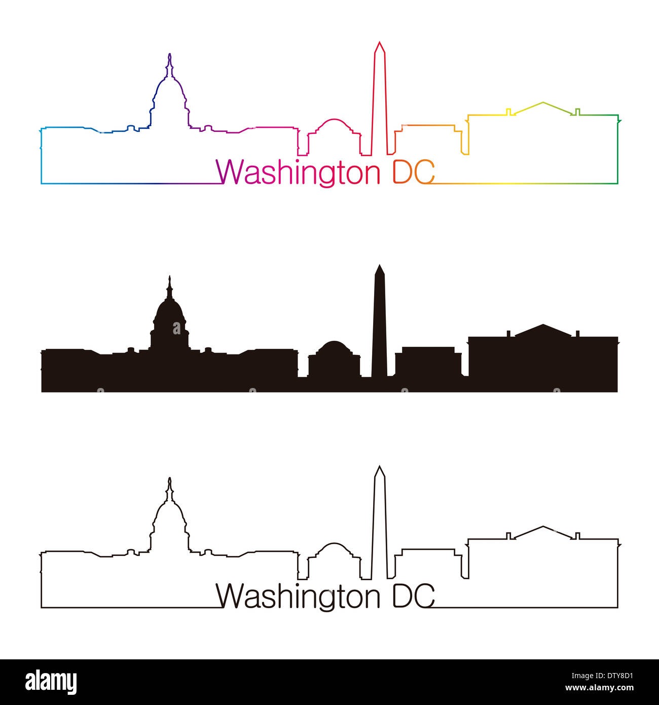 Washington DC skyline linear style with rainbow Stock Photo