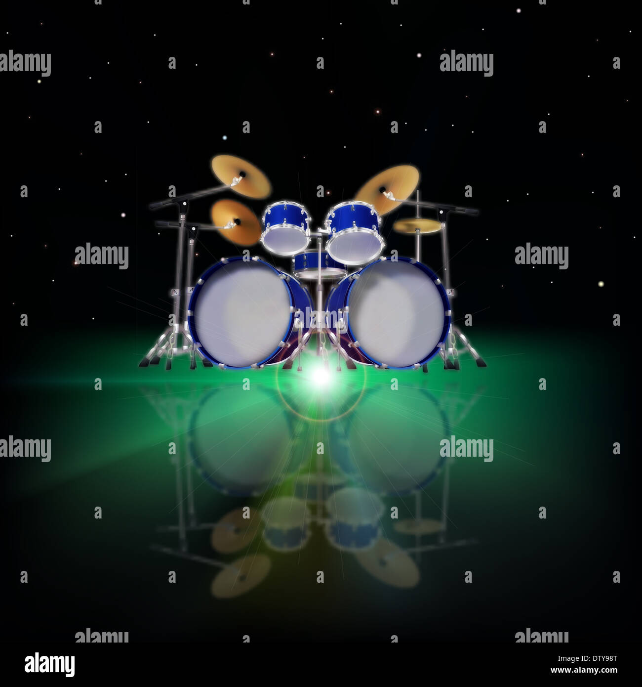 abstract music background with drum kit and green light Stock Photo - Alamy