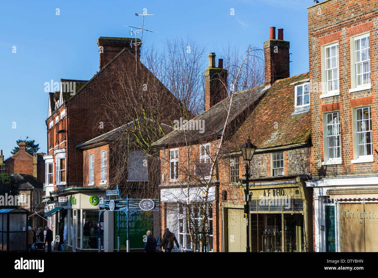 High street shops in winter sunshine - Leighton Buzzard Stock Photo