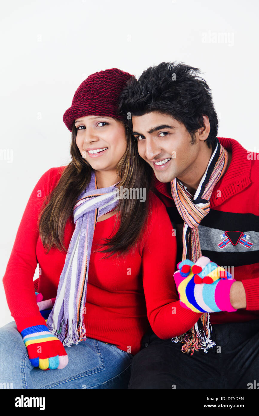 indian Couple Romance Winter  Season Stock Photo