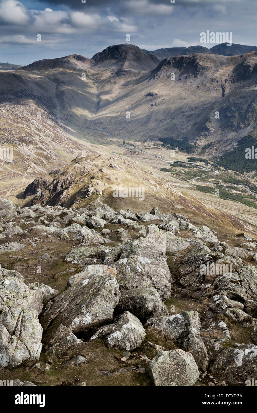 The Cumbrian Fells, Great Gable viewed from High Stile. Cumbria, The Lake District, Cumbria, England, UK. Stock Photo