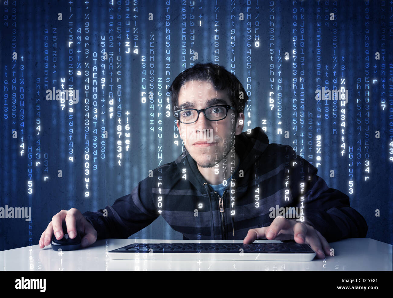 Hacker decoding information from futuristic network technology Stock ...